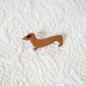 1950's Vintage Enamel & Copper Dachshund Pin Brooch Small